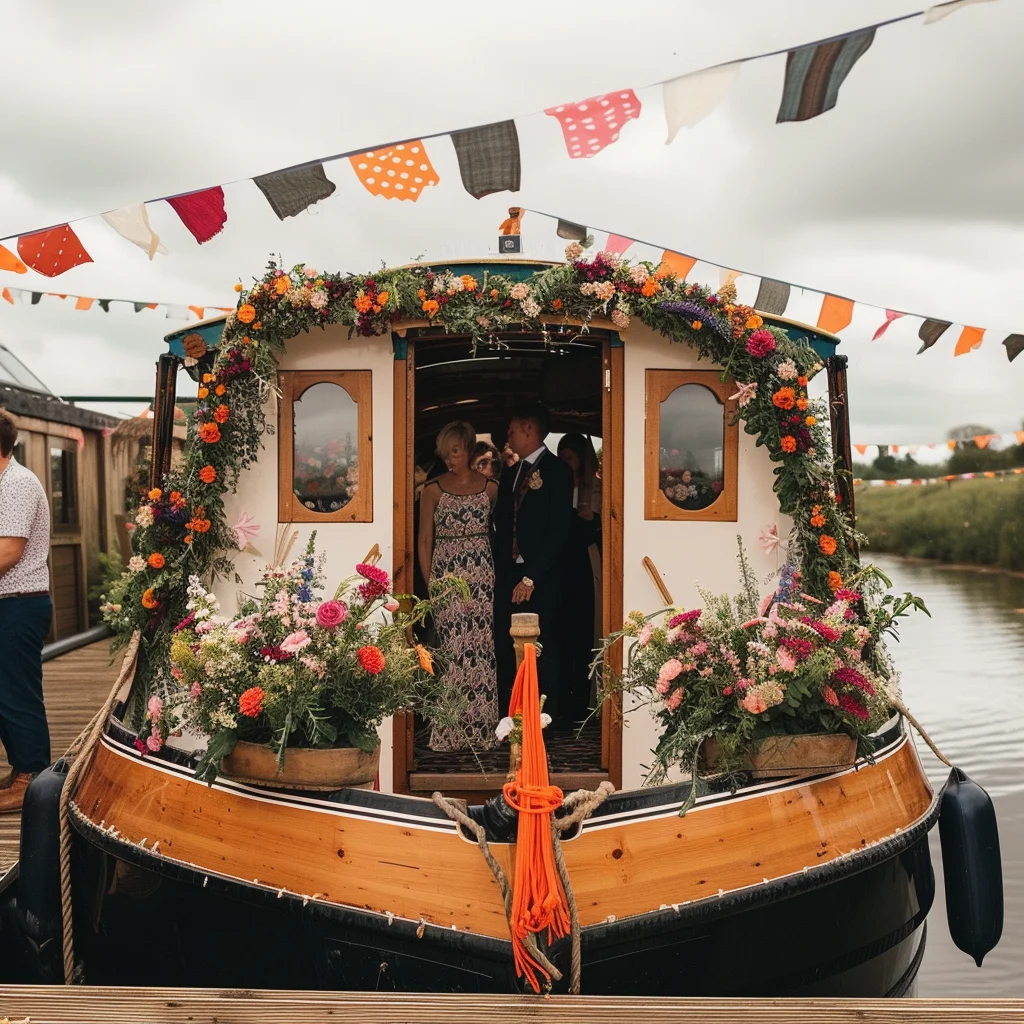 A photograph of a boat renaming ceremony 